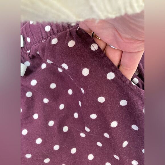 Plum polka dot flannel pj pants w/pockets and elastic drawstring waist sz 12-14 - Picture 2 of 7